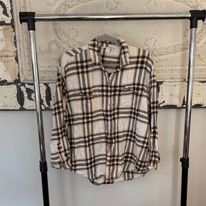 Old Navy Beige and Brown Plaid Men's Shirt
